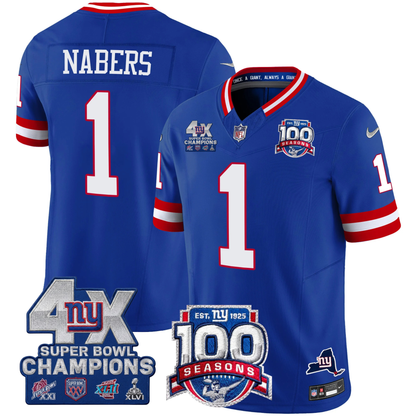 New York Giants 4X Champions & 100th Season Patch Vapor Limited Jersey - All Stitched