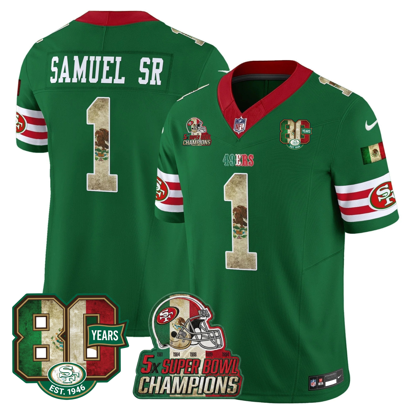 49ers Mexico 80th Anniversary & 5X Champs Jersey - Stitched (Tiktok)