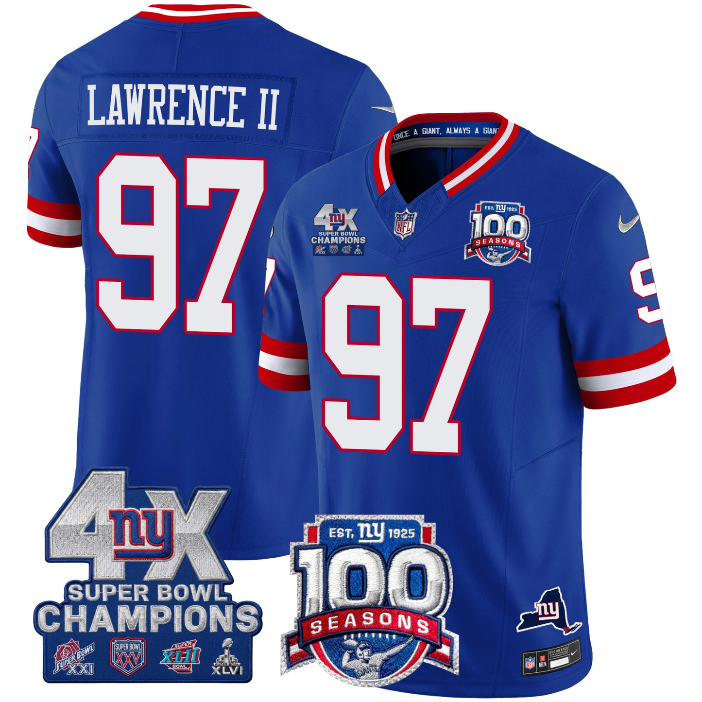 New York Giants 4X Champions & 100th Season Patch Vapor Limited Jersey - All Stitched