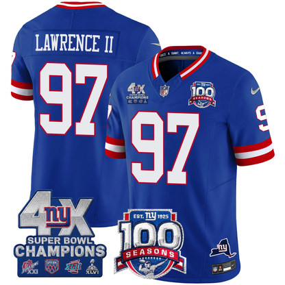 New York Giants 4X Champions & 100th Season Patch Vapor Limited Jersey - All Stitched