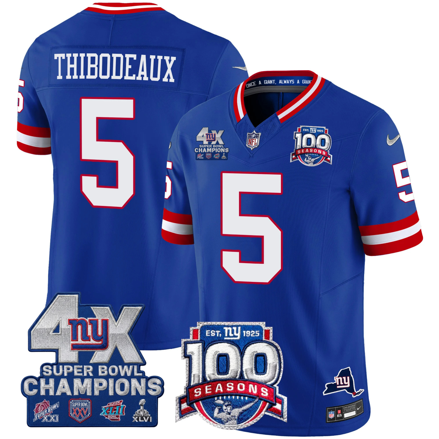 New York Giants 4X Champions & 100th Season Patch Vapor Limited Jersey - All Stitched