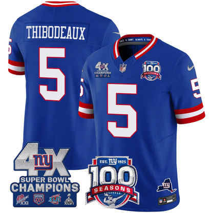 New York Giants 4X Champions & 100th Season Patch Vapor Limited Jersey - All Stitched