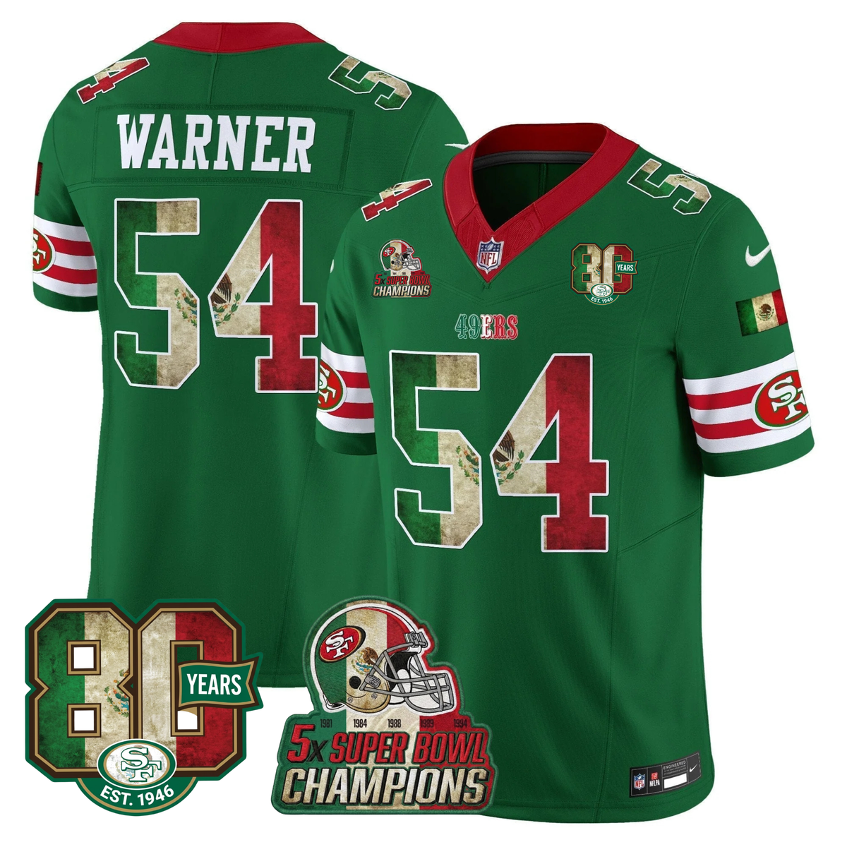 49ers Mexico 80th Anniversary & 5X Champs Jersey - Stitched (Tiktok)