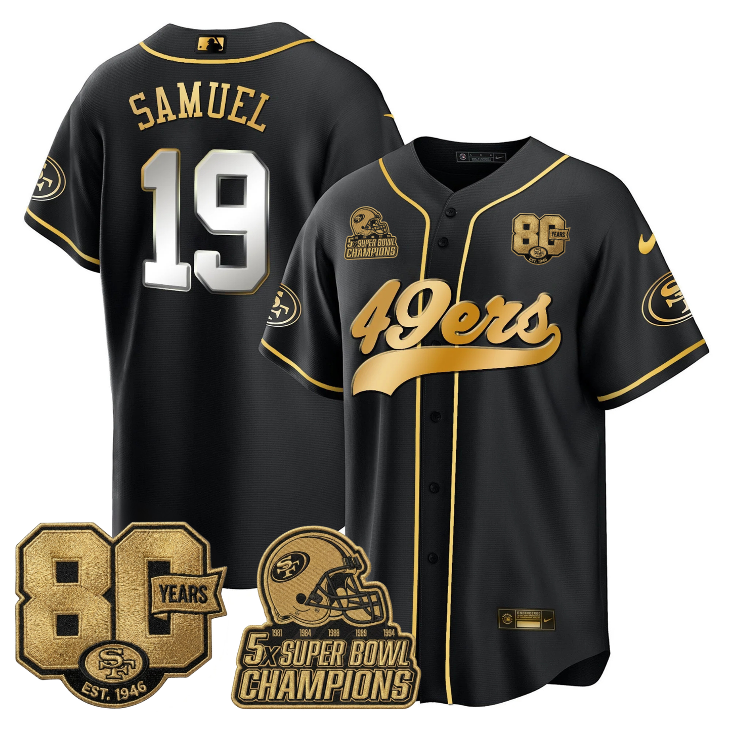 SF 80 Years & 5X Champs Vapor Baseball Jersey - Stitched