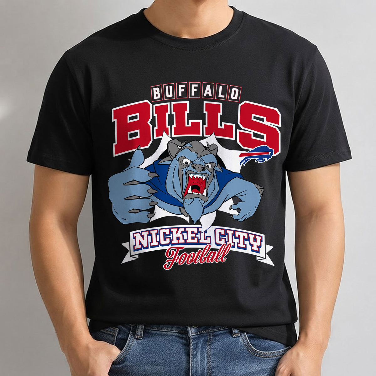 Buffalo Bills x Hairy Blue Beast Edition One Side Printed T-Shirt