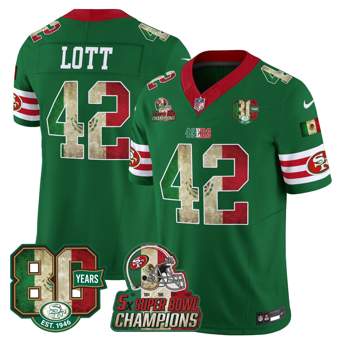 49ers Mexico 80th Anniversary & 5X Champs Jersey - Stitched (Tiktok)