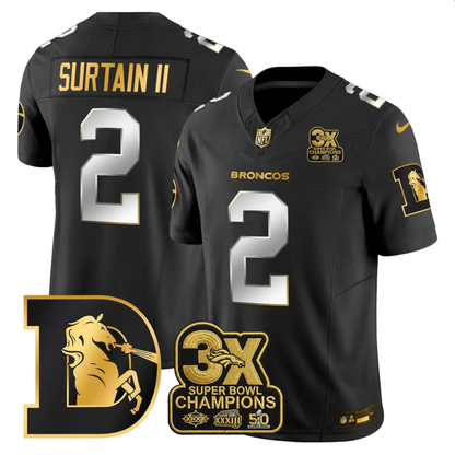 DEN 3x Champions Patch Throwback Gold Vapor Limited Jersey - Stitched
