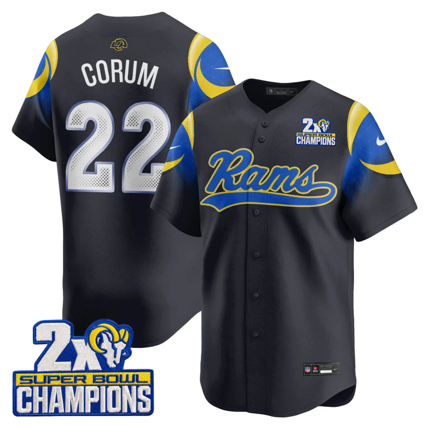 LAR Rivalry 2X Champions Patch Baseball Jersey - Stitched