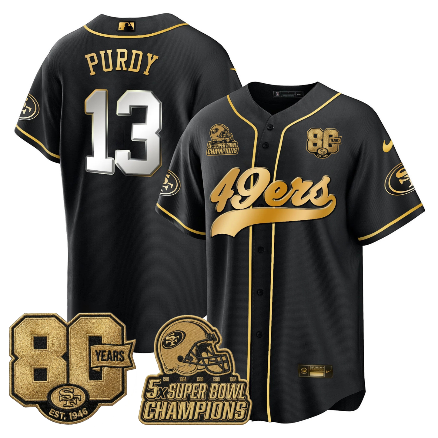 SF 80 Years & 5X Champs Vapor Baseball Jersey - Stitched
