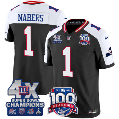 New York Giants 4X Champions & 100th Season Patch Vapor Limited Jersey - All Stitched