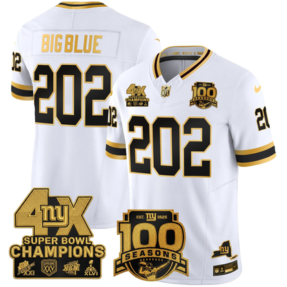 New York Giants 4X Champions & 100th Season Patch Vapor Limited Jersey - All Stitched