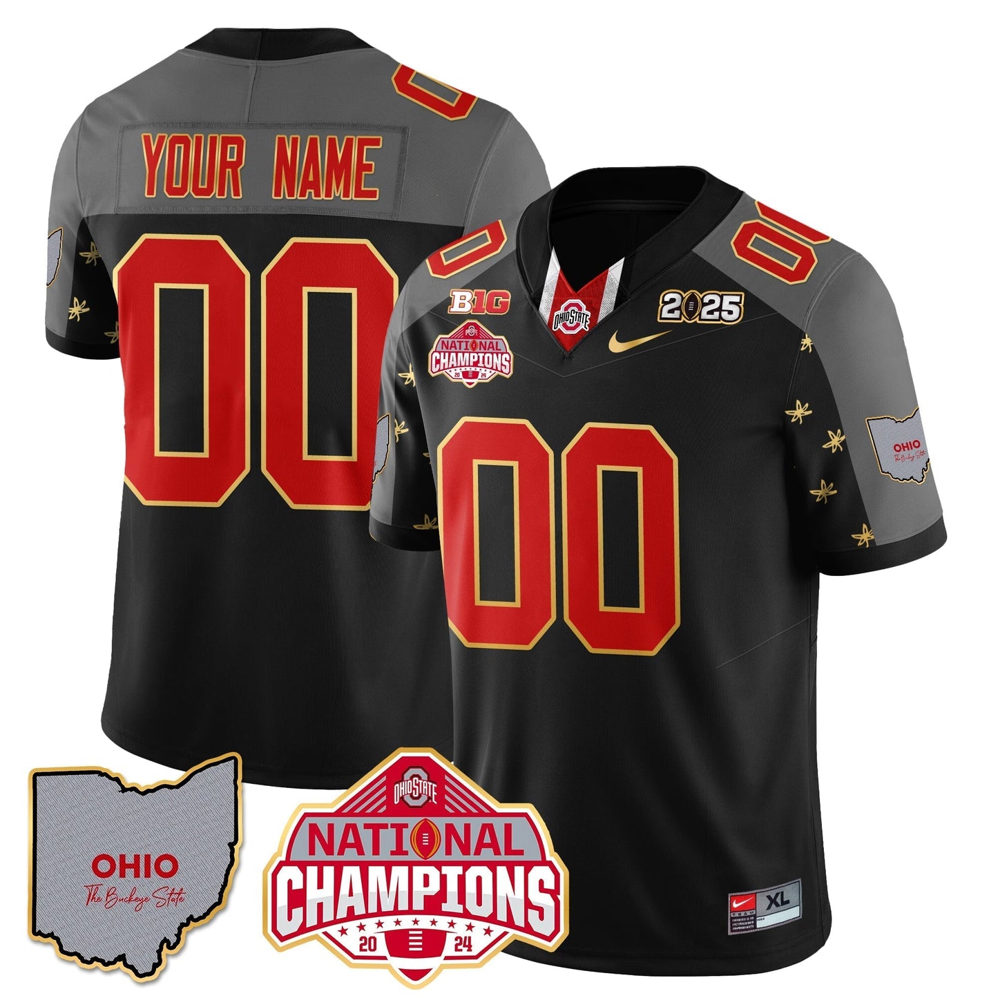 OSU 2025 CFP Patch - National Champions Gold Custom Jersey - All Stitched