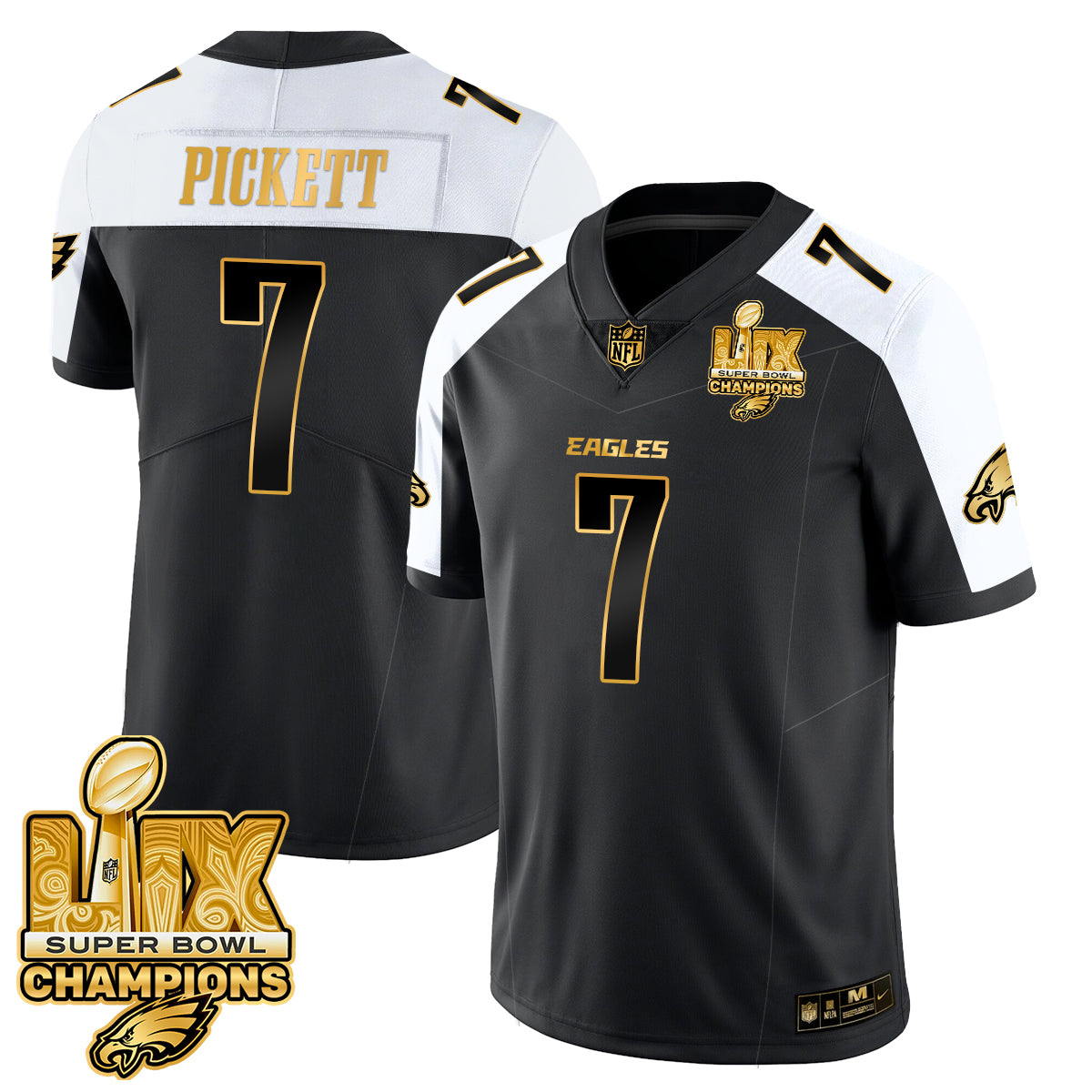 PHI Super Bowl LIX Champions Gold Trim Vapor Limited Jersey - All Stitched