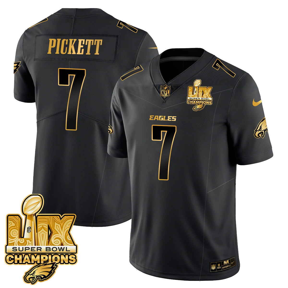 PHI Super Bowl LIX Champions Gold Trim Vapor Limited Jersey - All Stitched