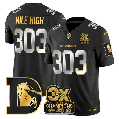 DEN 3x Champions Patch Throwback Gold Vapor Limited Jersey - Stitched