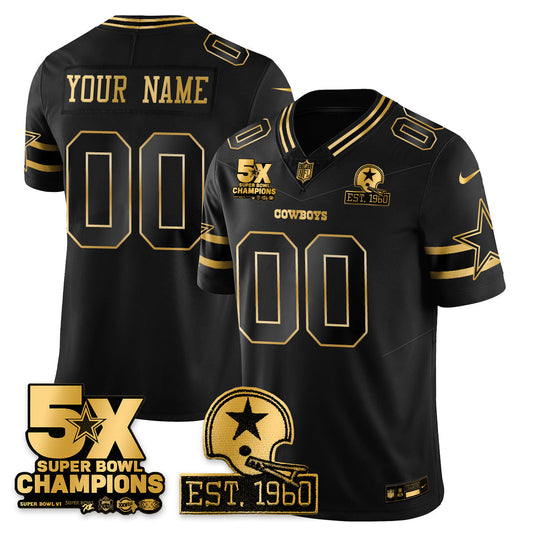DAL 5-Time Champions Patch Vapor Limited Gold Custom Jersey - Stitched