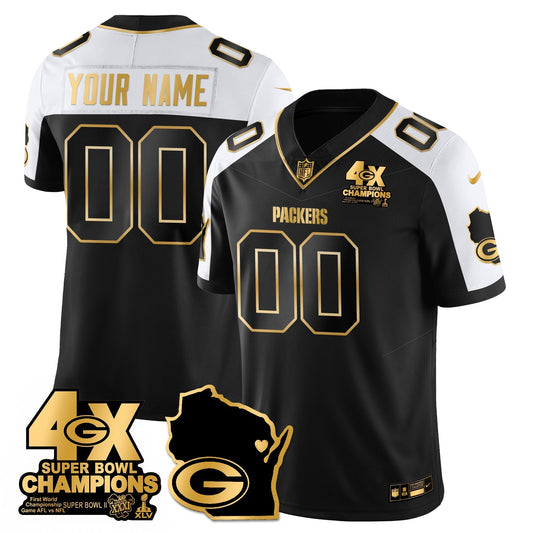 GB 4-Time Champions Patch Vapor Limited Gold Custom Jersey - Stitched