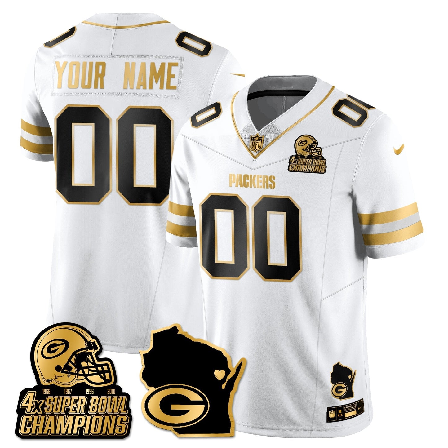 GB 4-Time Champions Patch Vapor Limited Gold Custom Jersey - All Stitched