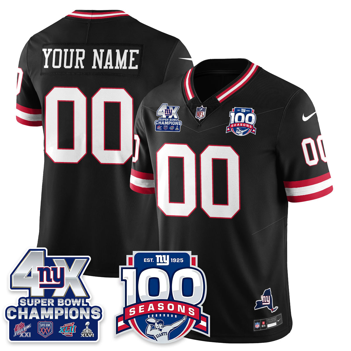 NYG 4-Time Champions Vapor Limited Custom Jersey- 100th Season - All Stitched N1