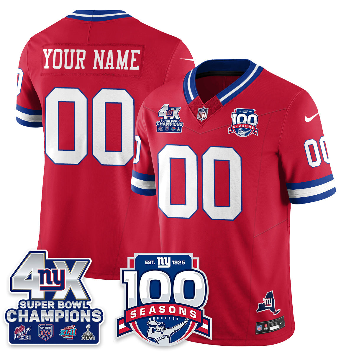 NYG 4-Time Champions Vapor Limited Custom Jersey- 100th Season - All Stitched N1