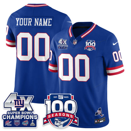 NYG 4-Time Champions Vapor Limited Custom Jersey- 100th Season - All Stitched N1
