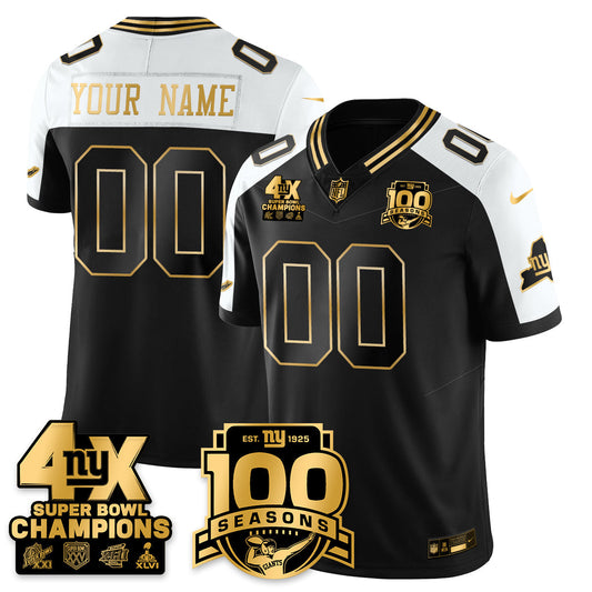 Custom NYG 4-Time Champions Limited Gold Jersey- 100th Season - Stitched (Copy)