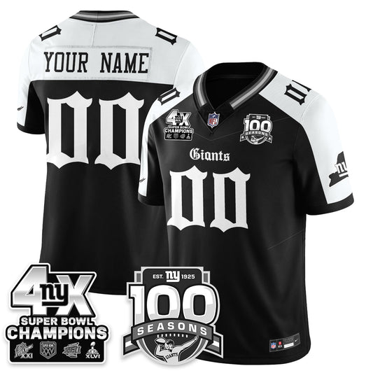 NYG 4-Time Champions Gothic Vapor Limited Custom Jersey - 100th Seasons - Stitched