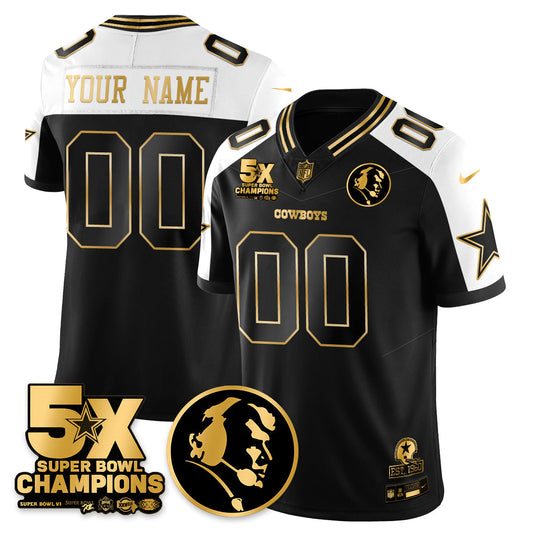 Custom DAL 5-Time Champions Vapor Limited Gold Jersey - John Madden Patch - Stitched