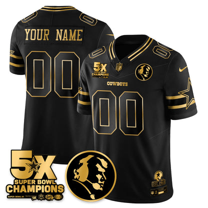 Custom DAL 5-Time Champions Vapor Limited Gold Jersey - John Madden Patch - All Stitched