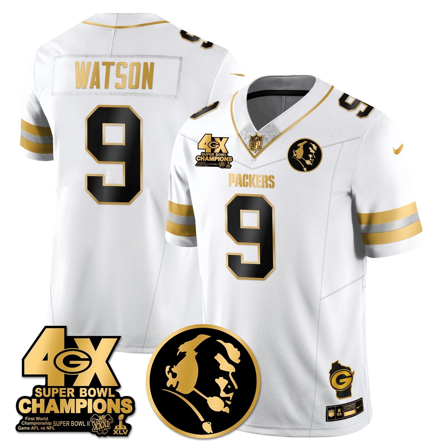 GB 4-Time Champions Vapor Limited Gold Jersey - John Madden Patch - All Stitched