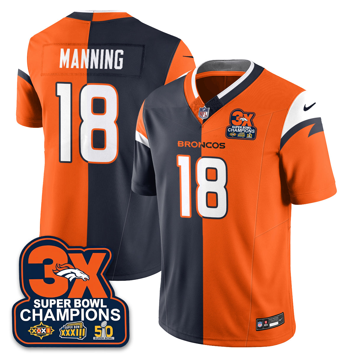 DEN 3-Time Champions Patch Vapor Limited Split Jersey - All Stitched
