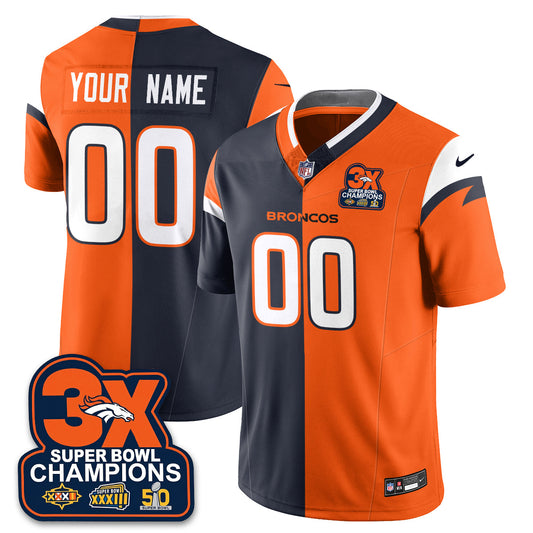 Custom DEN 3-Time Champions Patch Vapor Limited Split Jersey - Stitched