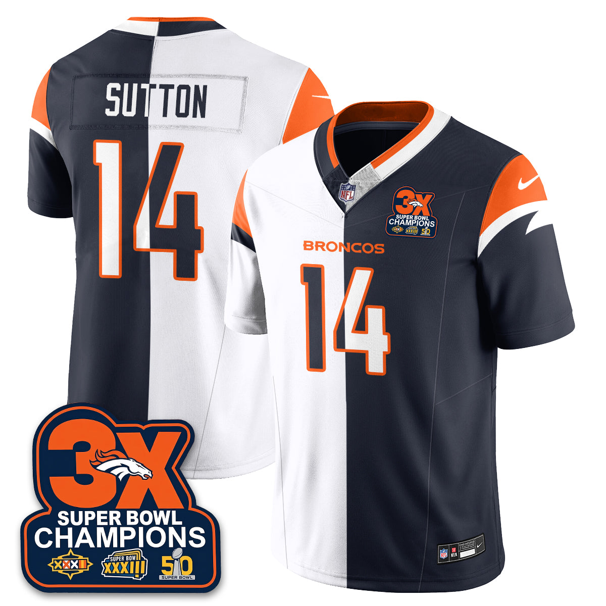 DEN 3-Time Champions Patch Vapor Limited Split Jersey - All Stitched