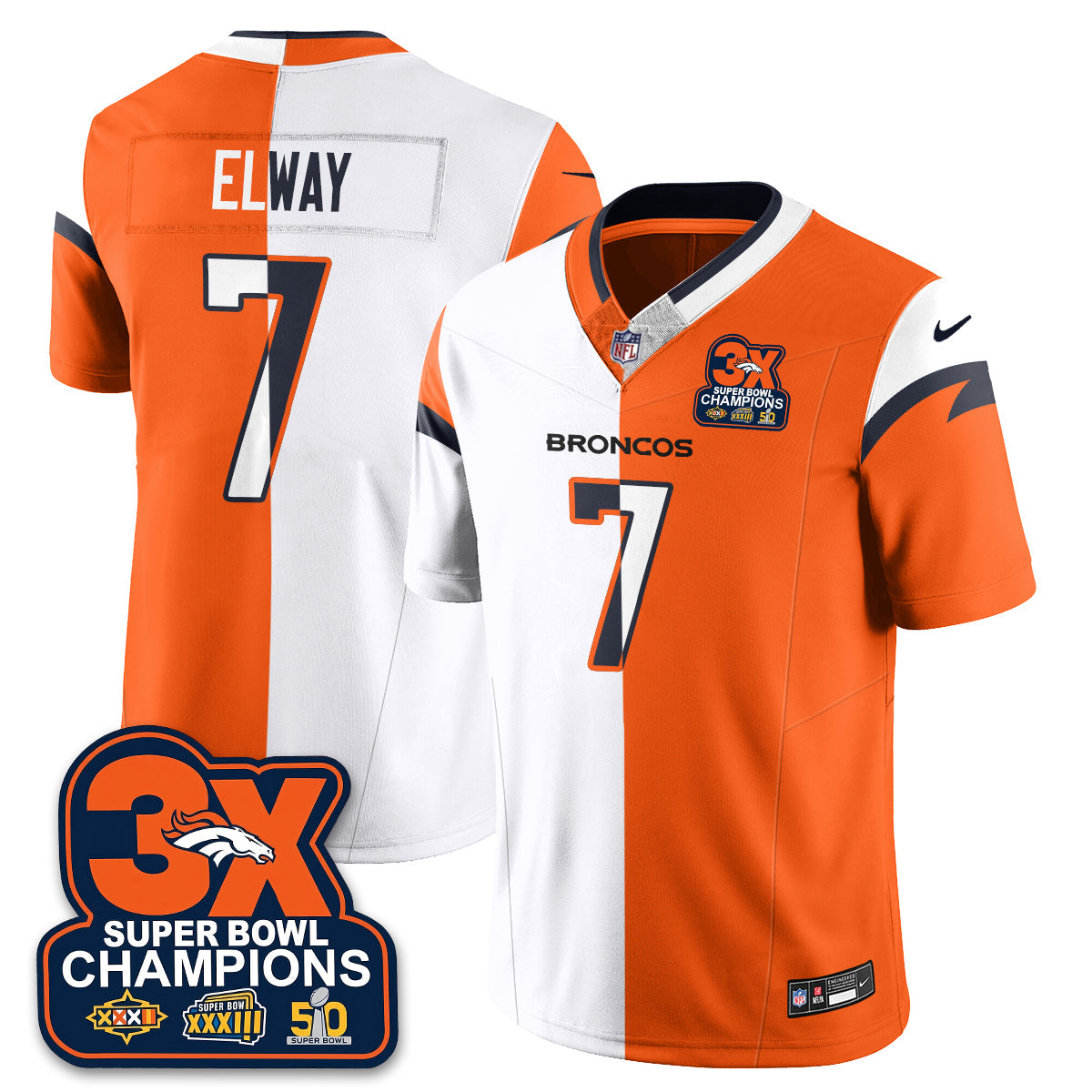 DEN 3-Time Champions Patch Vapor Limited Split Jersey - All Stitched