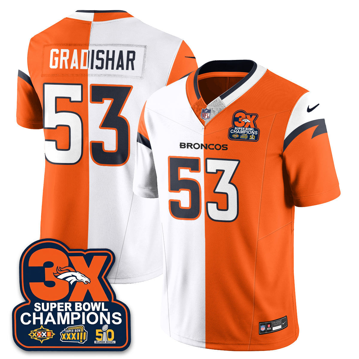DEN 3-Time Champions Patch Vapor Limited Split Jersey - All Stitched