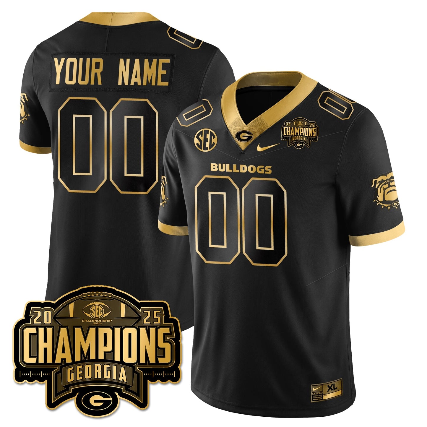 Custom UGA Vapor Limited Gold Jersey - SEC Football Champions - All Stitched