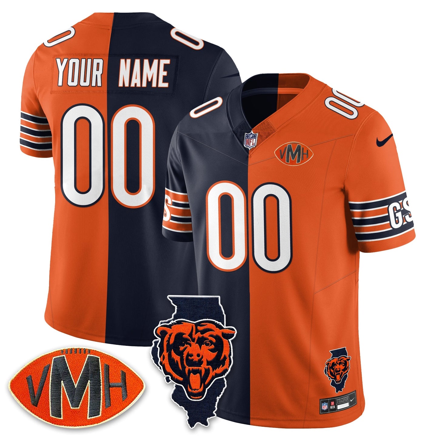 Custom CHI Honor Virginia Halas McCaskey Split Jersey - All Stitched