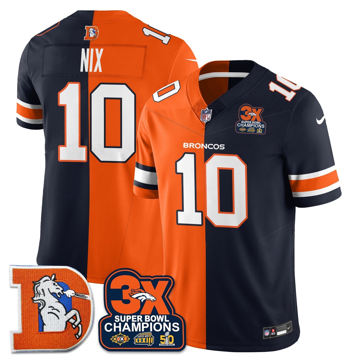 DEN 3-Time Champions Patch Throwback Vapor Limited Split Jersey - All Stitched
