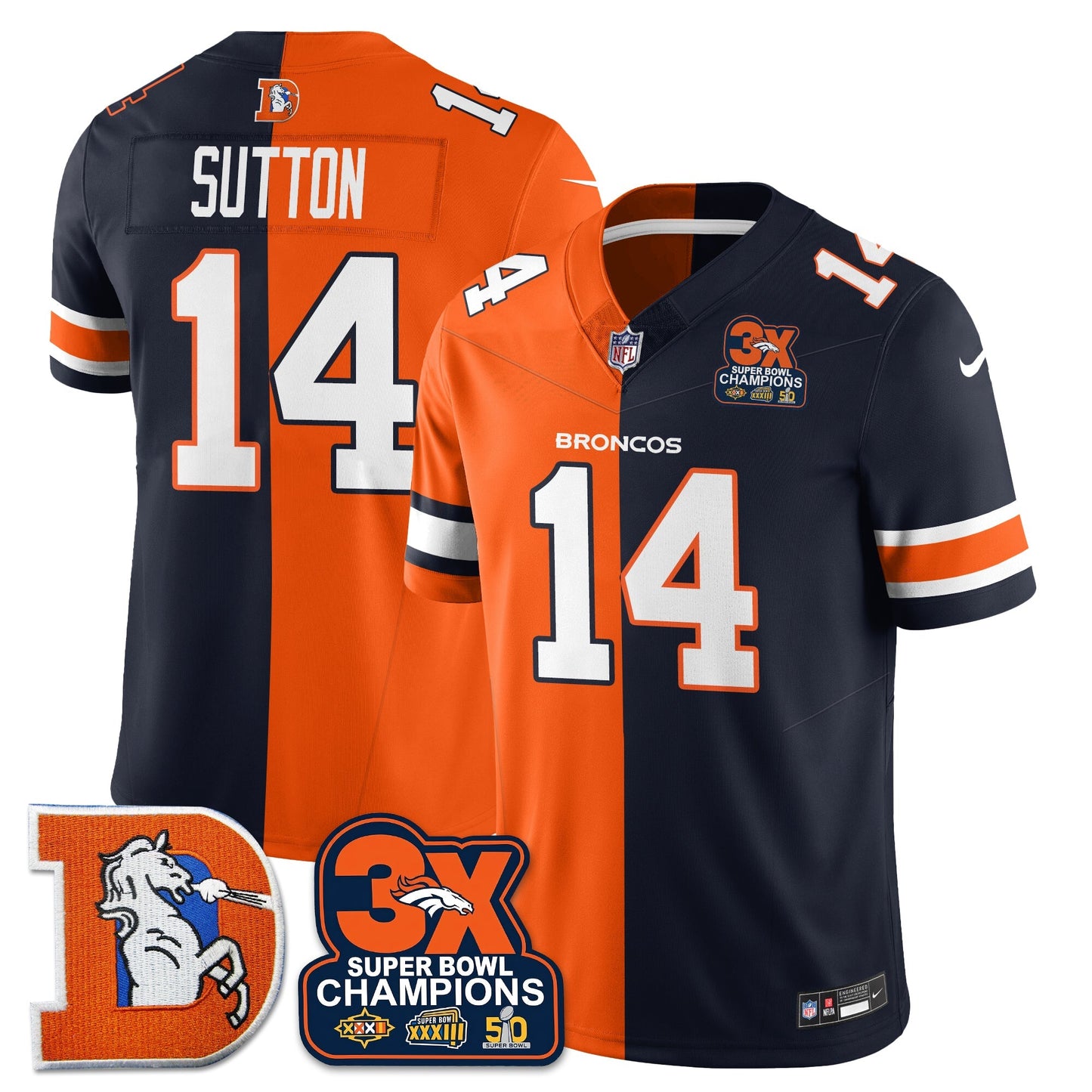 DEN 3-Time Champions Patch Throwback Vapor Limited Split Jersey - All Stitched