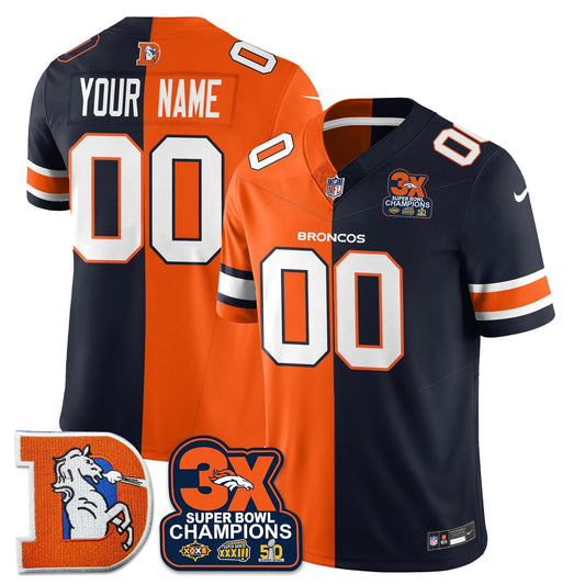 Custom DEN 3-Time Champions Patch Throwback Vapor Limited Split Jersey - Stitched