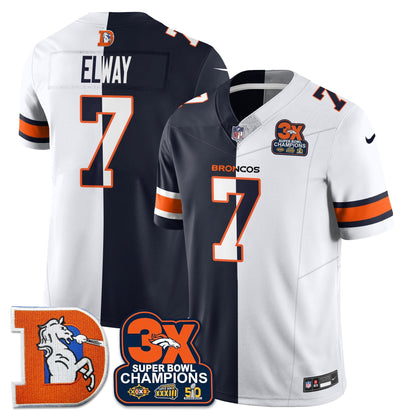 DEN 3-Time Champions Patch Throwback Vapor Limited Split Jersey - All Stitched