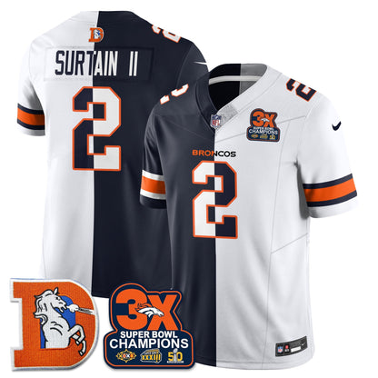 DEN 3-Time Champions Patch Throwback Vapor Limited Split Jersey - All Stitched