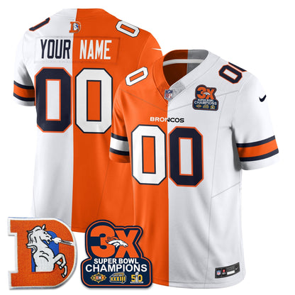 DEN 3-Time Champions Patch Throwback Vapor Limited Split Jersey - All Stitched
