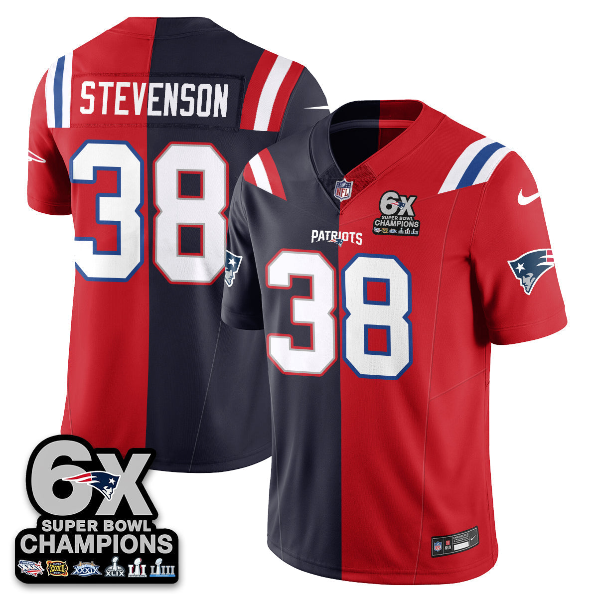 NE 6-Time Champions Patch Vapor Limited Split Jersey - All Stitched