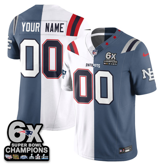 Custom NE 6-Time Champions Patch Vapor Limited Split Jersey - Stitched