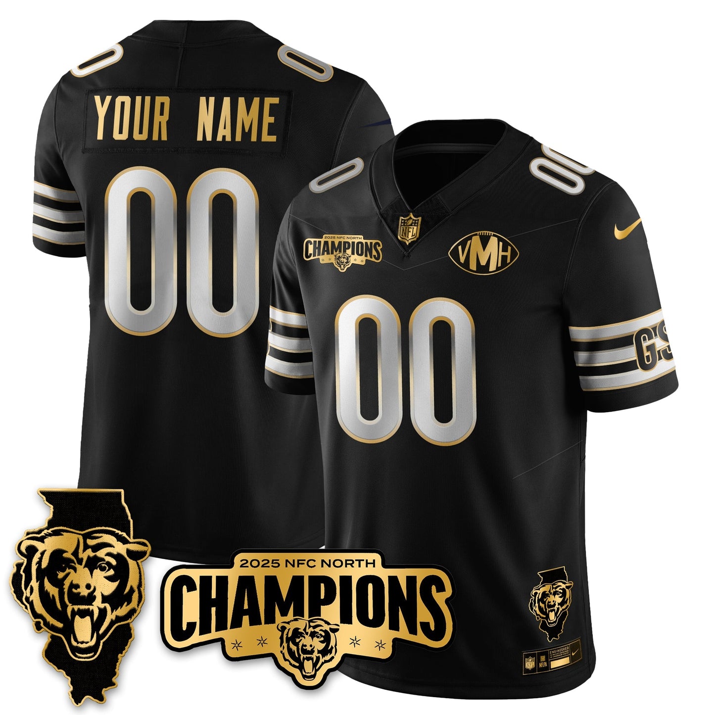 Custom CHI NFC North Division Champions Vapor Limited Gold Jersey - All Stitched