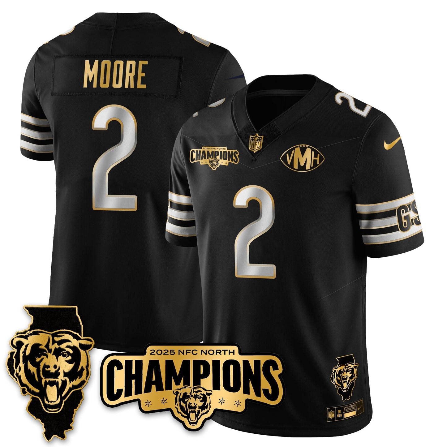 CHI NFC North Division Champions Vapor Limited Gold Jersey - All Stitched