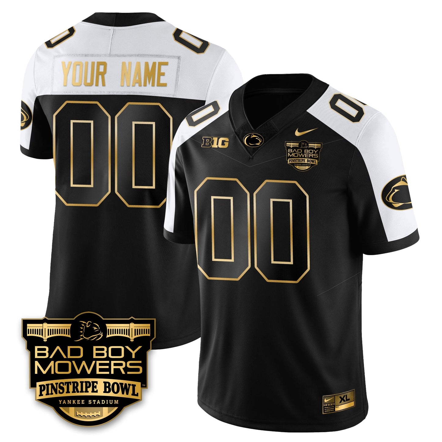 PSU Football Pinstripe Bowl Gold Custom Jersey - All Stitched
