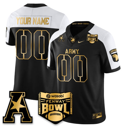 Custom Army Black Knights Football 2025 Fenway Bowl Gold Jersey - All Stitched