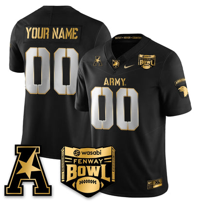 Custom Army Black Knights Football 2025 Fenway Bowl Gold Jersey - All Stitched